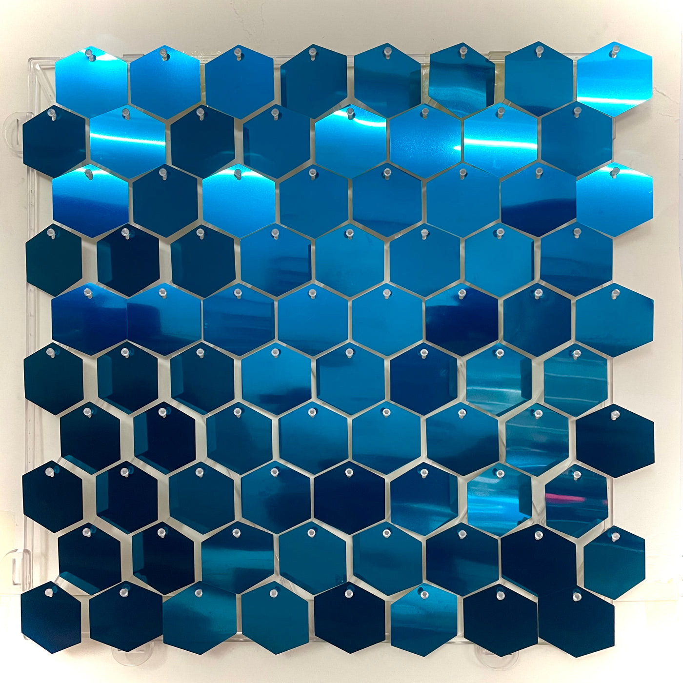 Hexagon Shimmer Wall Panels / Clip Hole Backing & Square Sequins -Blue