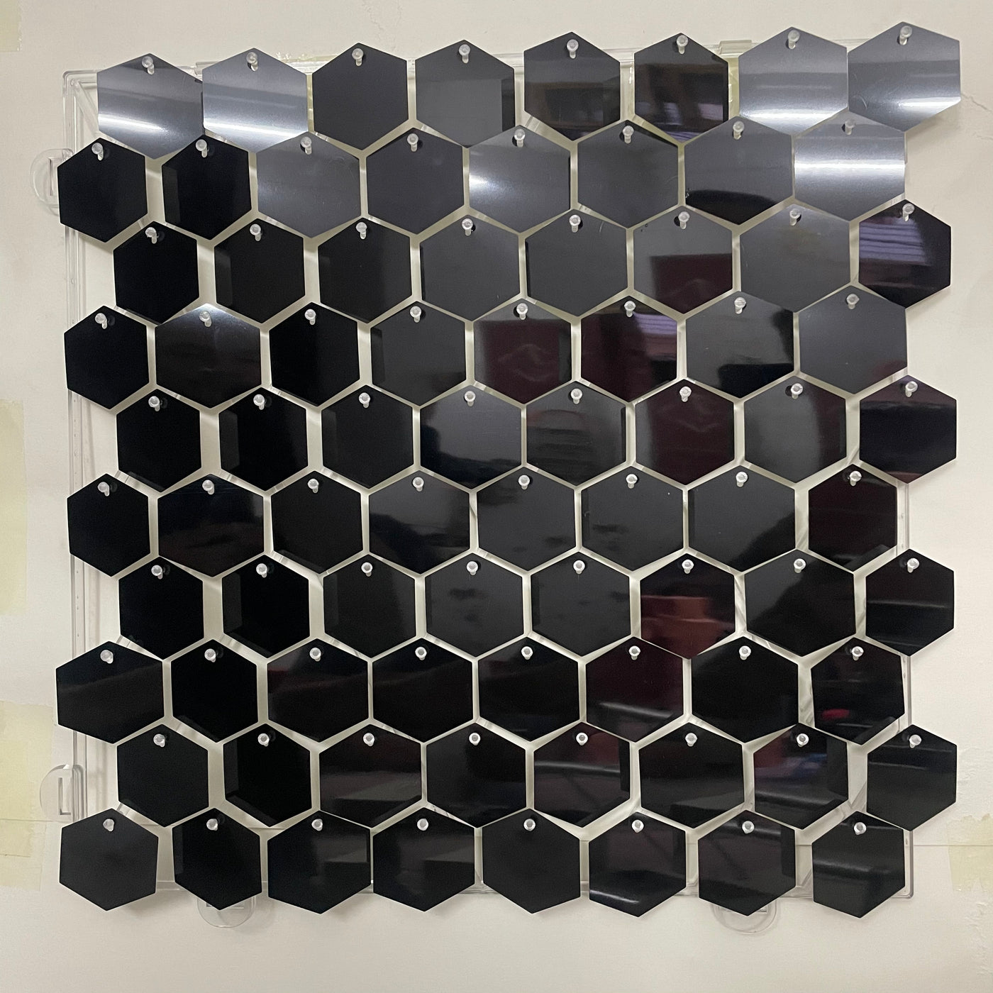 Hexagon Shimmer Wall Panels / Clip Hole Backing & Square Sequins -Black