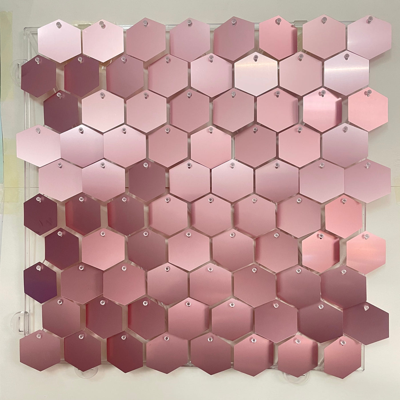 Hexagon Shimmer Wall Panels / Clip Hole Backing & Square Sequins -Matte Pink