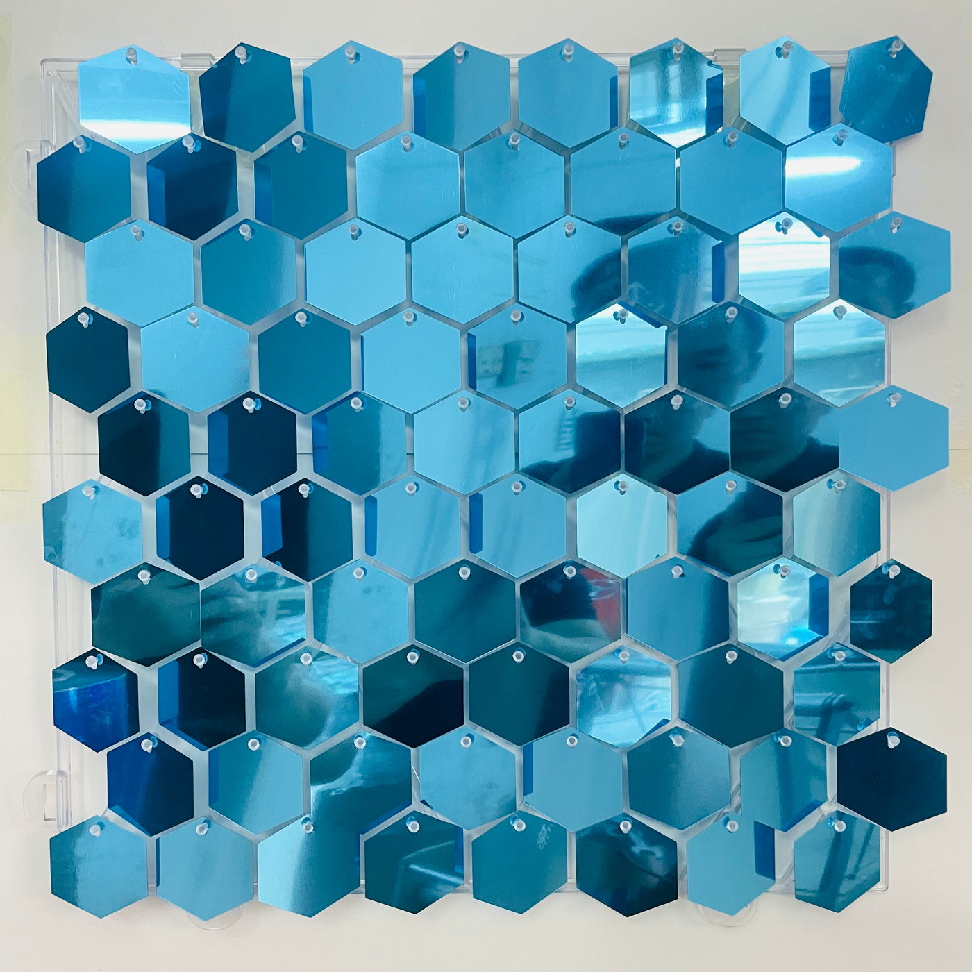 Hexagon Shimmer Wall Panels / Clip Hole Backing & Square Sequins -Light Blue
