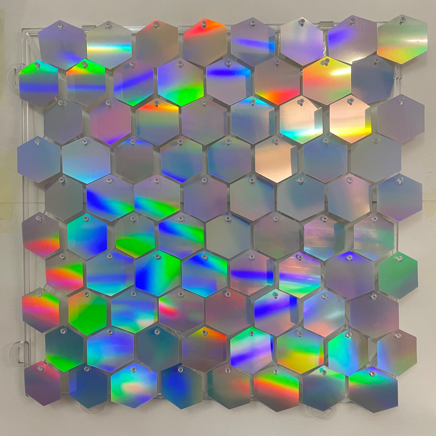 Hexagon Shimmer Wall Panels / Clip Hole Backing & Square Sequins -Rainbow