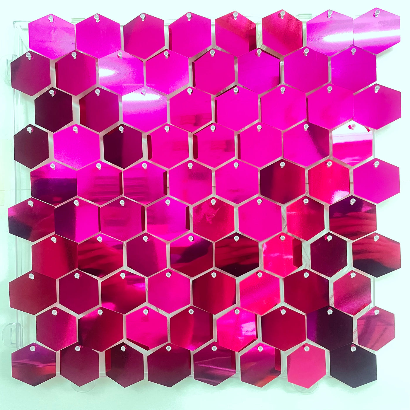 Hexagon Shimmer Wall Panels / Clip Hole Backing & Square Sequins -Purple Red
