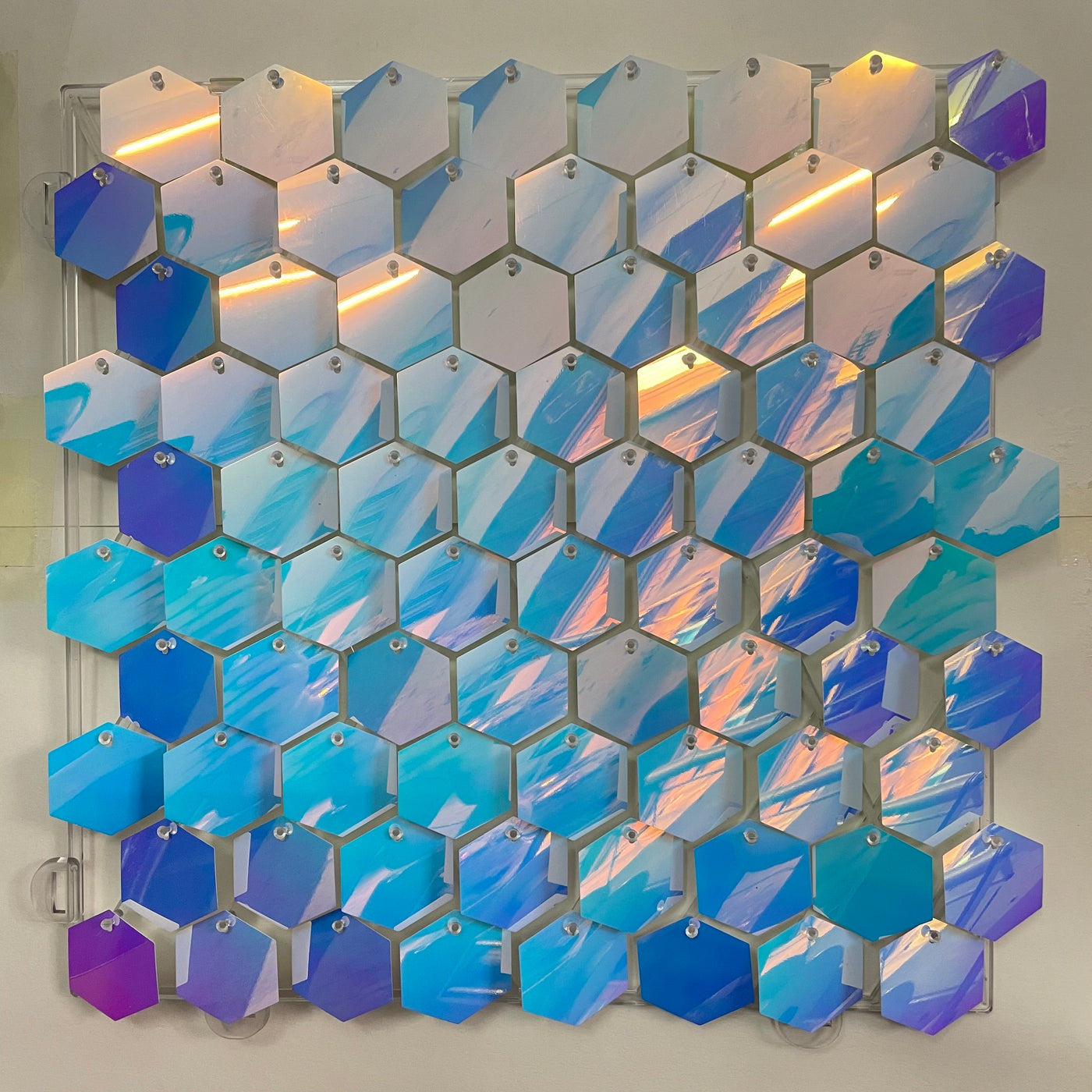 Hexagon Shimmer Wall Panels / Clip Hole Backing & Square Sequins -Dream Blue