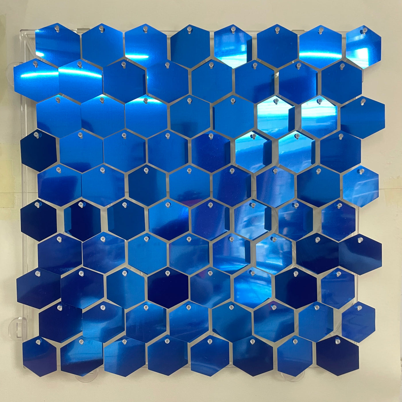 Hexagon Shimmer Wall Panels / Clip Hole Backing & Square Sequins -Blue