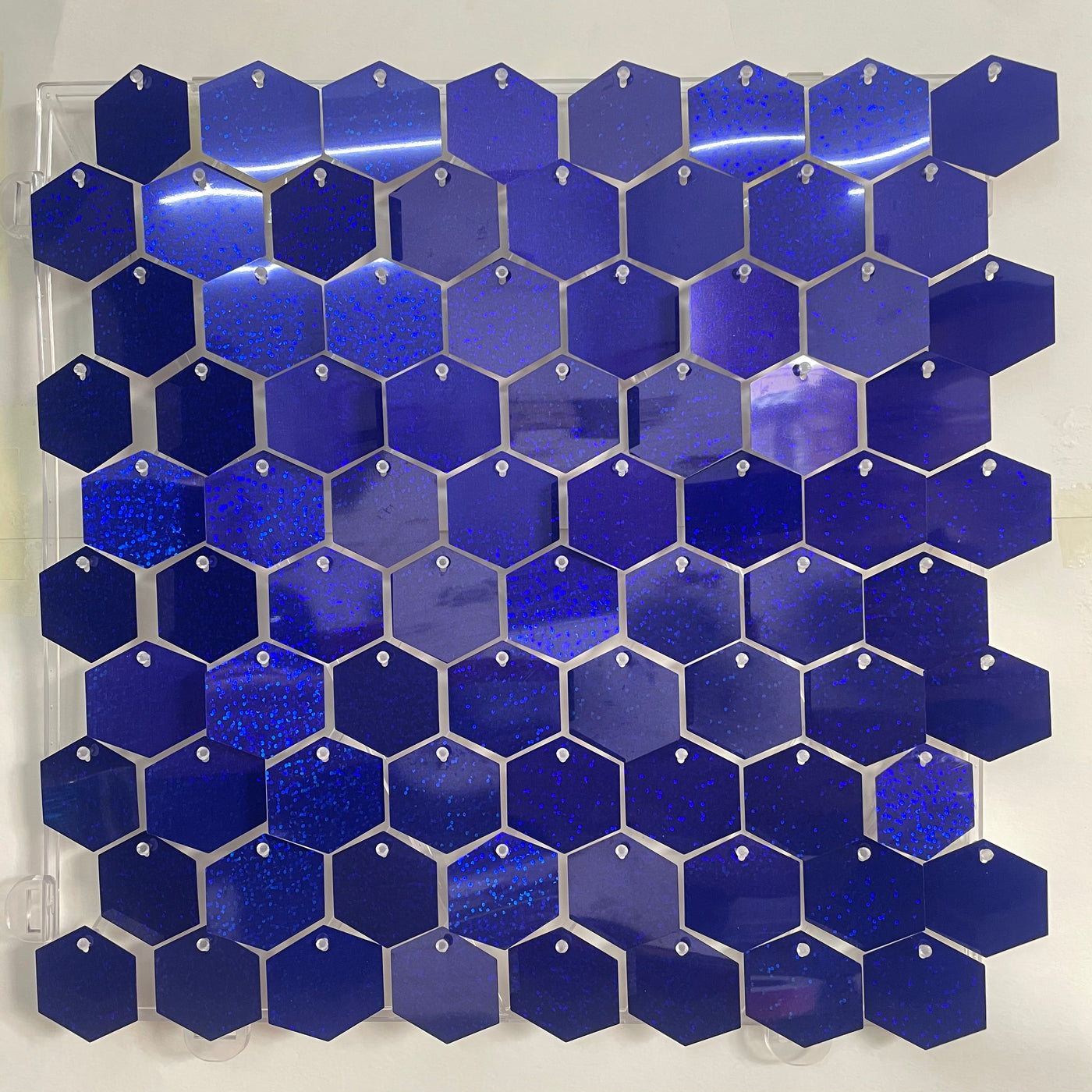 Hexagon Shimmer Wall Panels / Clip Hole Backing & Square Sequins -Purple Blue