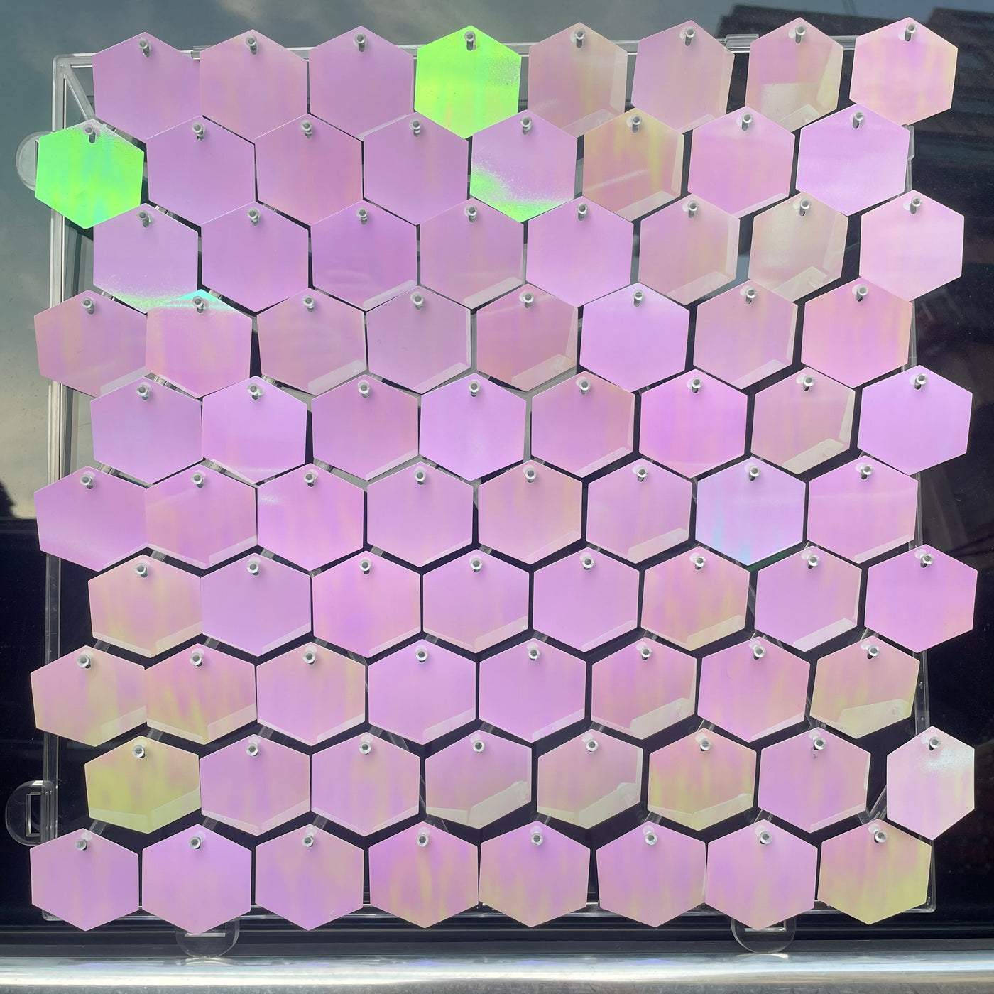 Hexagon Shimmer Wall Panels / Clip Hole Backing & Square Sequins -Pink