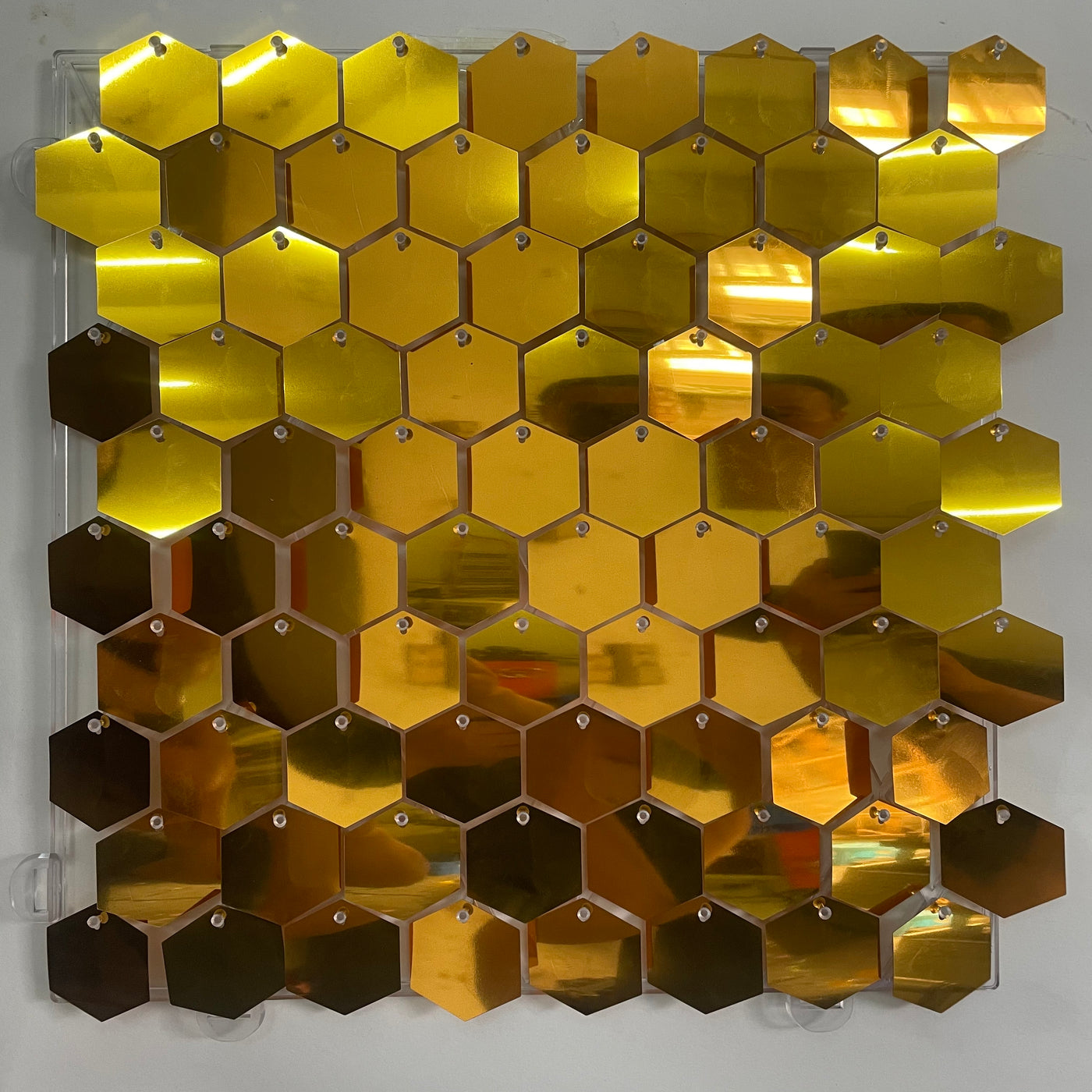 Hexagon Shimmer Wall Panels / Clip Hole Backing & Square Sequins -Gold