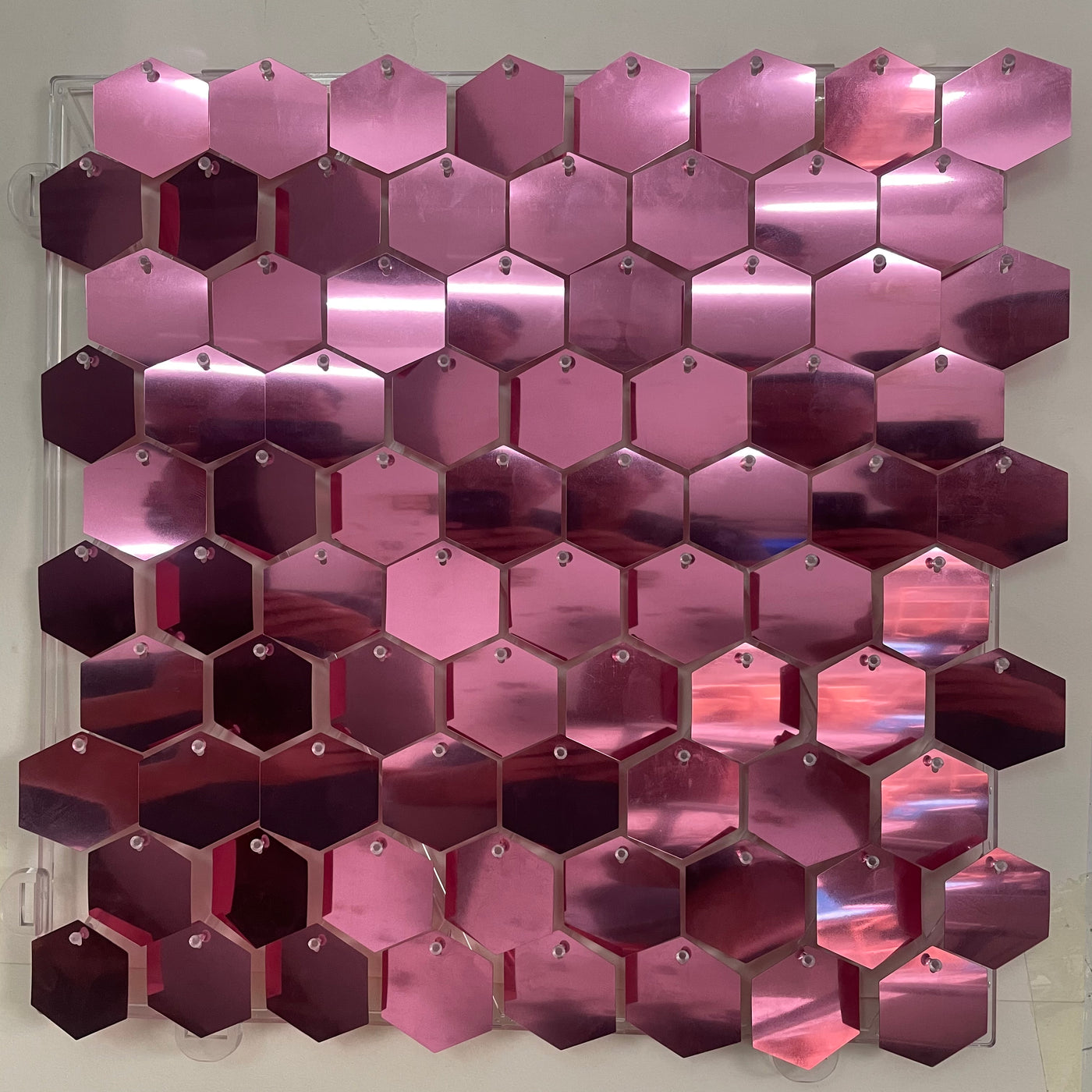Hexagon Shimmer Wall Panels / Clip Hole Backing & Square Sequins -Purple Pink