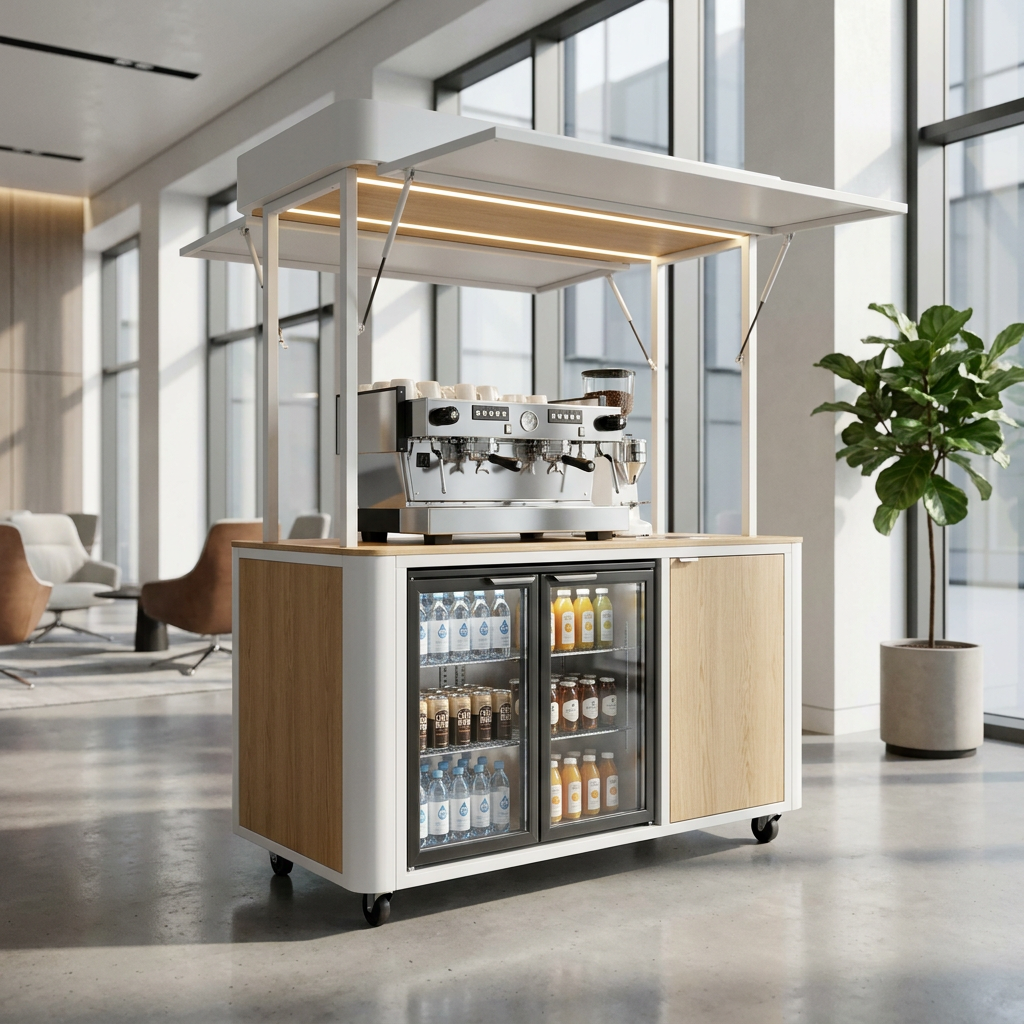 Premium Modern Minimalist Mobile Beverage Cart &amp; Bar Counter - Lobby Station