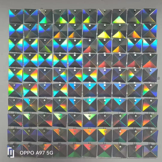 Easy Connect Shimmer Wall Panels / Transparent Grid Backing &amp; Square 3D Sequins - Purple Red