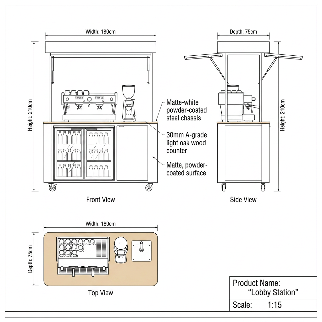 Premium Modern Minimalist Mobile Beverage Cart &amp; Bar Counter - Lobby Station