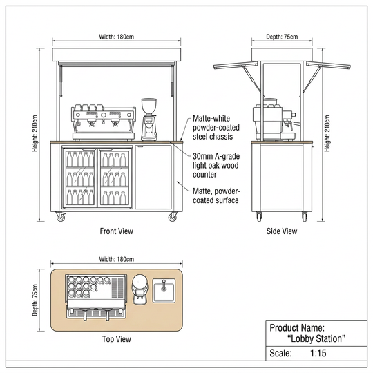 Premium Modern Minimalist Mobile Beverage Cart &amp; Bar Counter - Lobby Station