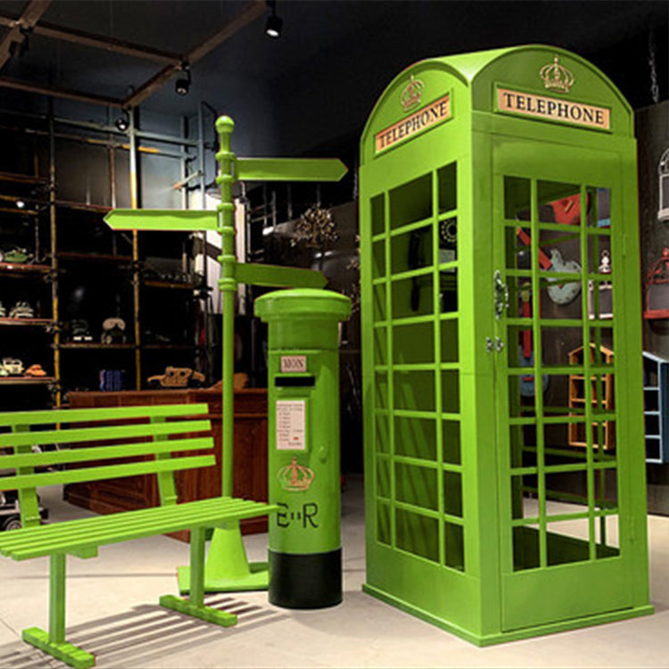 London Telephone Booth+2M Sign+1.2M Mailbox+1M Bench+0.5M Telephone - Deep Green