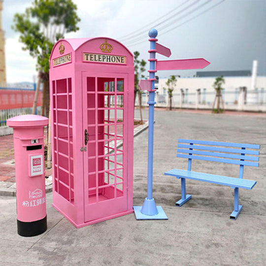 London Telephone Booth+2M Sign+1.2M Mailbox+1M Bench+0.5M Telephone - Wine Red