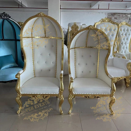 Royal Bride and Groom Throne Chair With Dome- Tan &amp; Gold