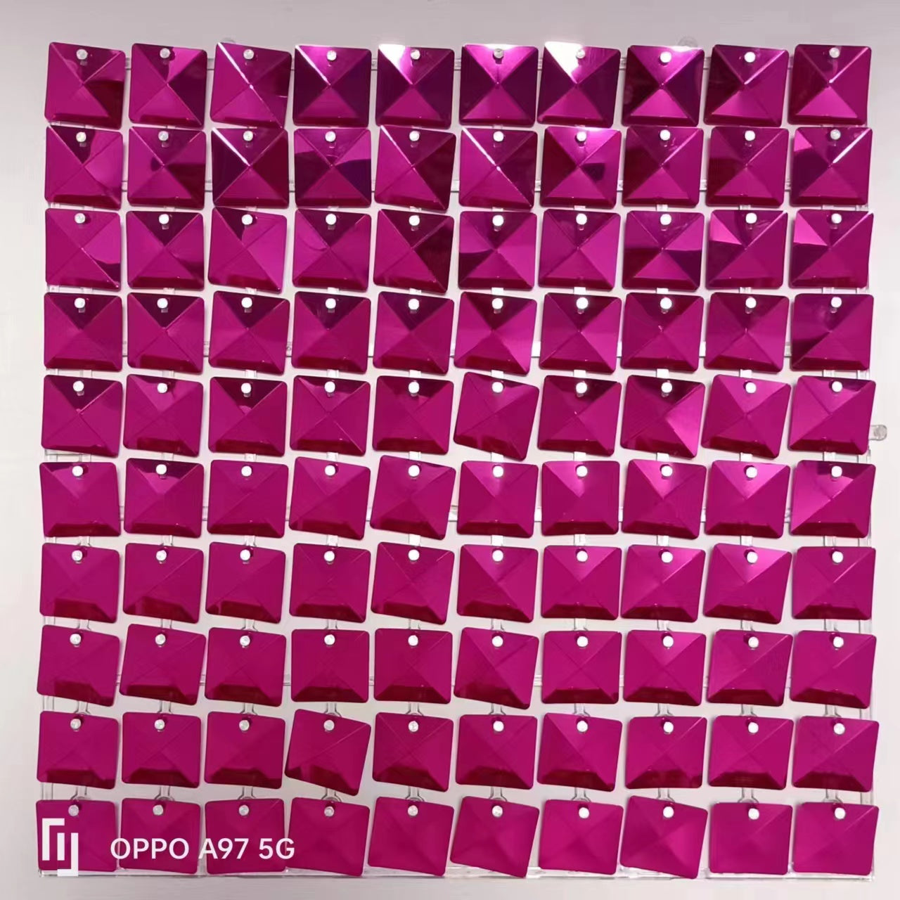 Easy Connect Shimmer Wall Panels / Transparent Grid Backing & Square 3D Sequins - Light Green