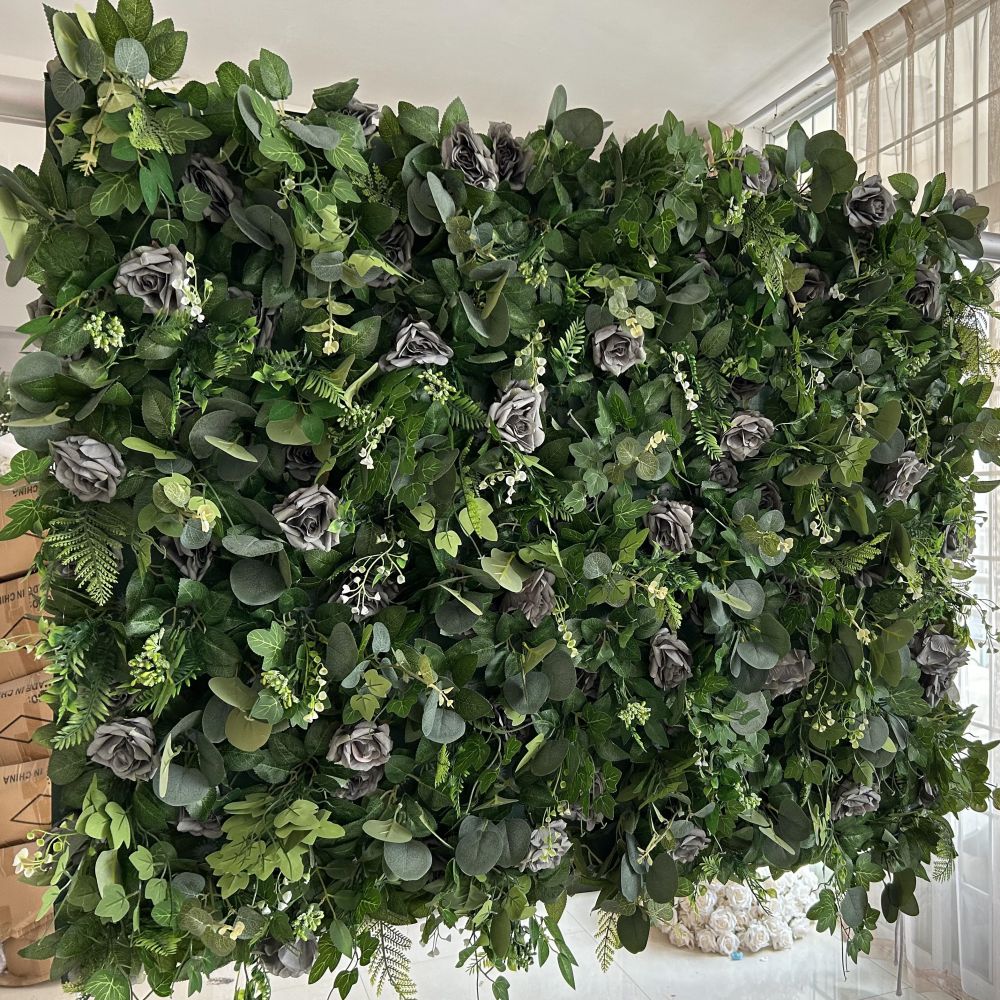 BD-093-2 3D Fabric Artificial Green Wall Rolling Up Curtain Flower Wall - 8ft*8ft
