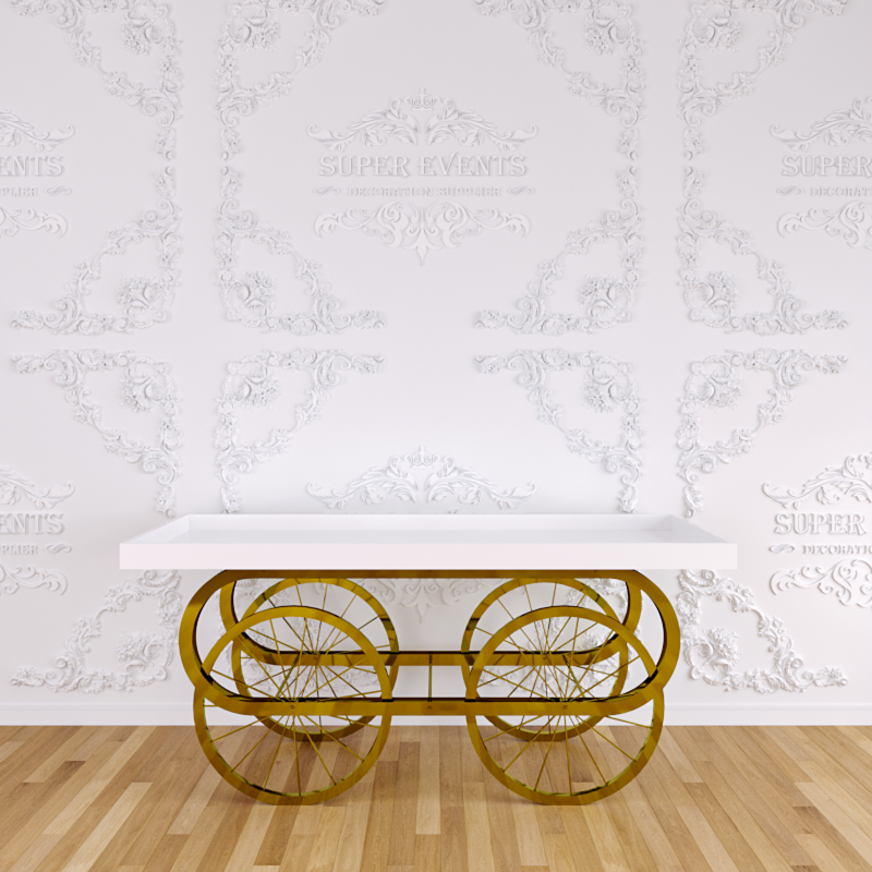 MDF+Metal Candy Dessert Cart with Wheels - White