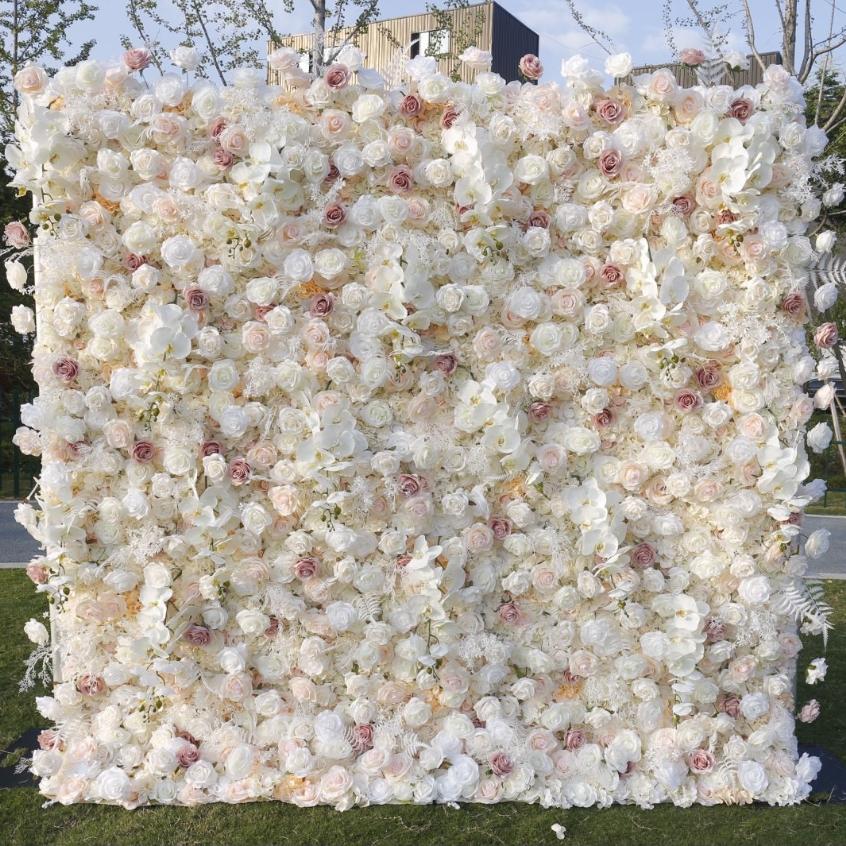 BD-125 5D Fabric Artificial Flower Backdrop Rolling Up Curtain Flower Wall - 8ft*8ft