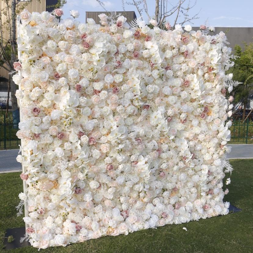 BD-125 5D Fabric Artificial Flower Backdrop Rolling Up Curtain Flower Wall - 8ft*8ft