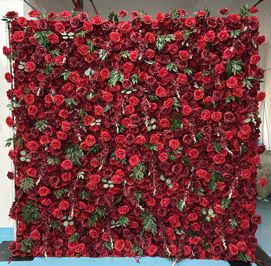 BD138 3D Rose Floral Artificial Flower Backdrop Rolling Up Curtain Flower Wall - 8ft*8ft