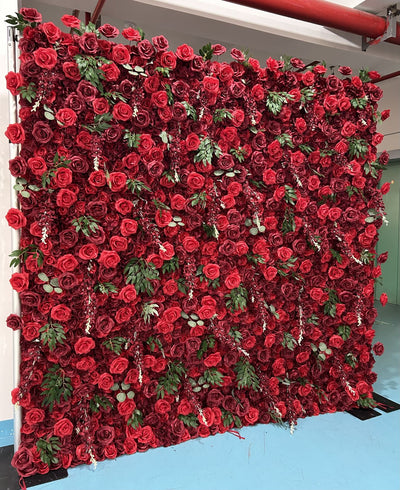 BD138 3D Rose Floral Artificial Flower Backdrop Rolling Up Curtain Flower Wall - 8ft*8ft