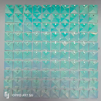 Easy Connect Shimmer Wall Panels / Transparent Grid Backing & Square 3D Sequins - Light Green
