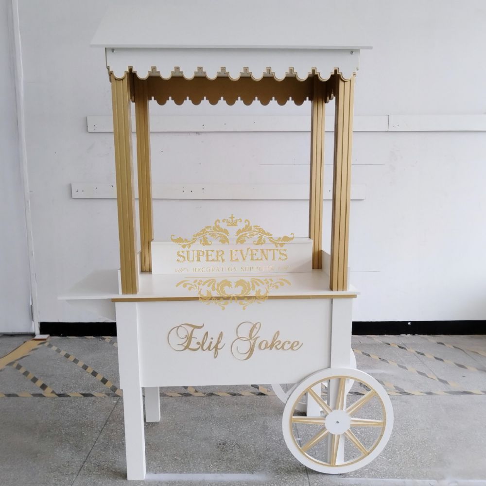 MDF Candy Dessert Cart with Wheels - White