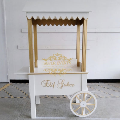MDF Candy Dessert Cart with Wheels - White