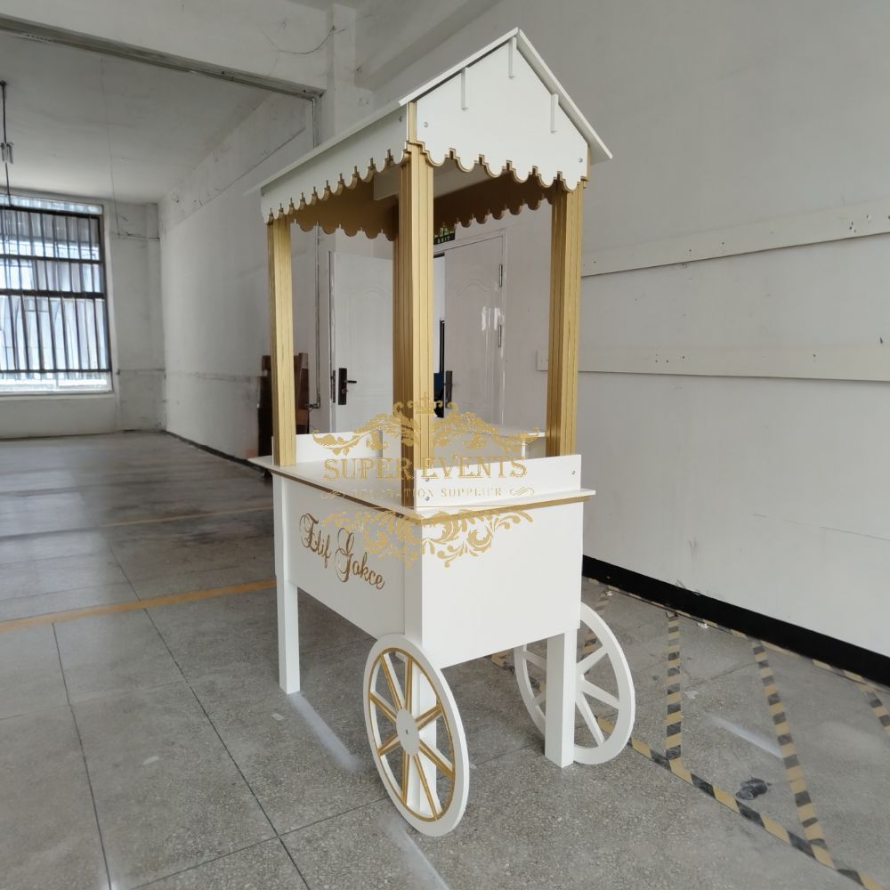 MDF Candy Dessert Cart with Wheels - White