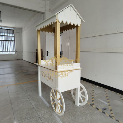 MDF Candy Dessert Cart with Wheels - White