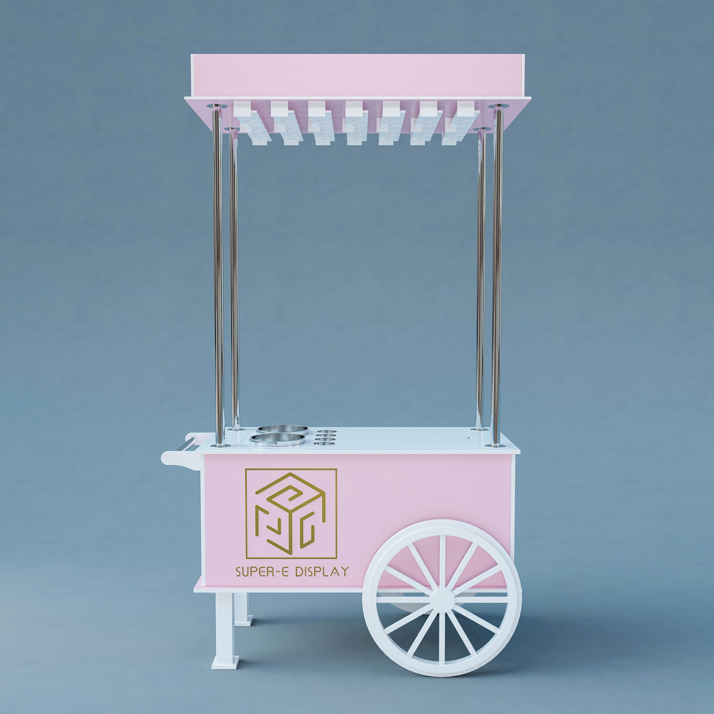 PVC Champagne Cart with Wheels - White/Pink