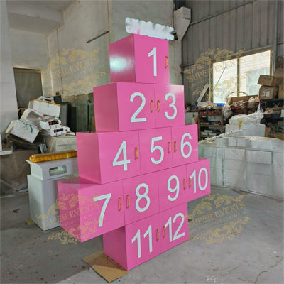 Custom Pink Christmas Letter Number Gift Boxes for Baby Shower Party Decoration