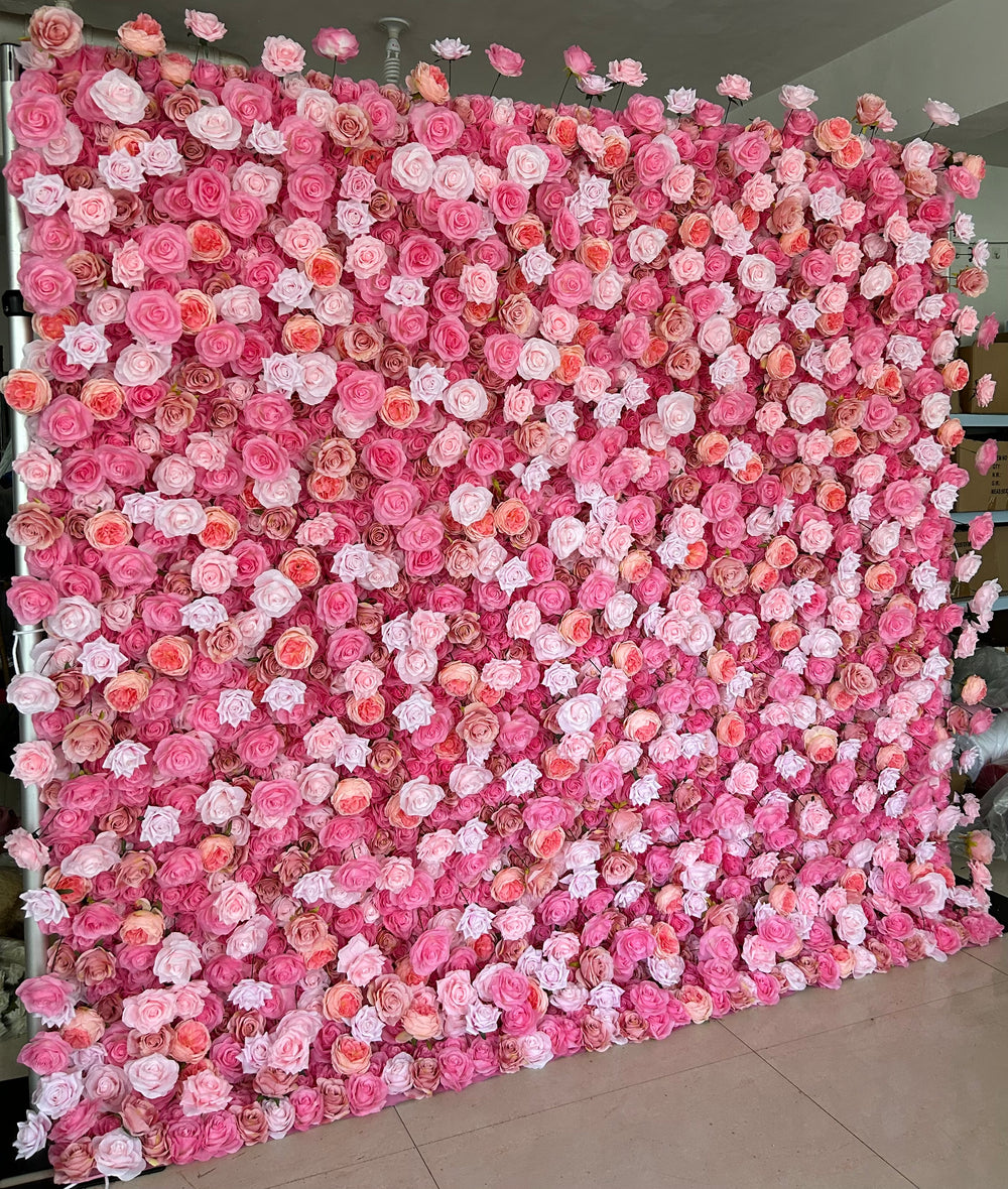 3D Fabric Artificial Flower Backdrop Rolling Up Curtain Flower Wall - 8ft*8ft