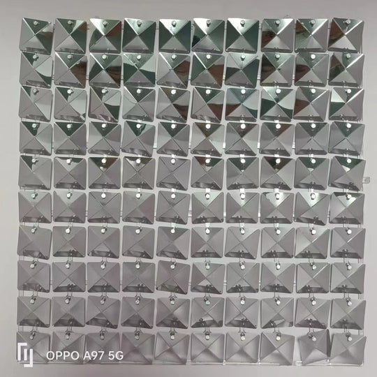 Easy Connect Shimmer Wall Panels / Transparent Grid Backing &amp; Square 3D Sequins - Silver