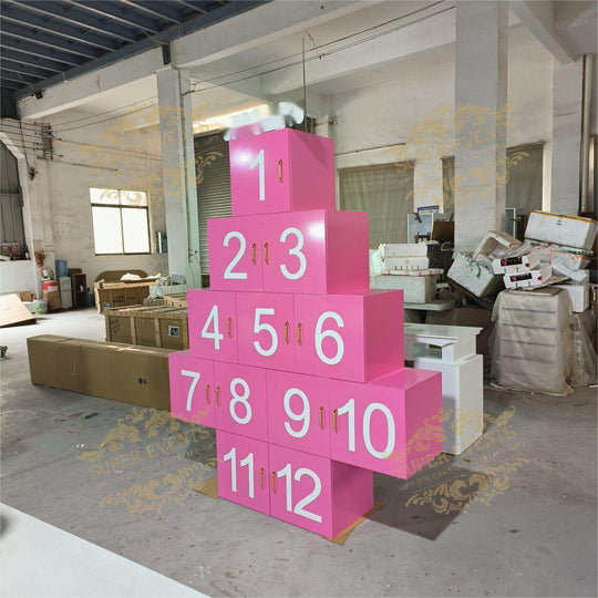 Custom Pink Christmas Letter Number Gift Boxes for Baby Shower Party Decoration