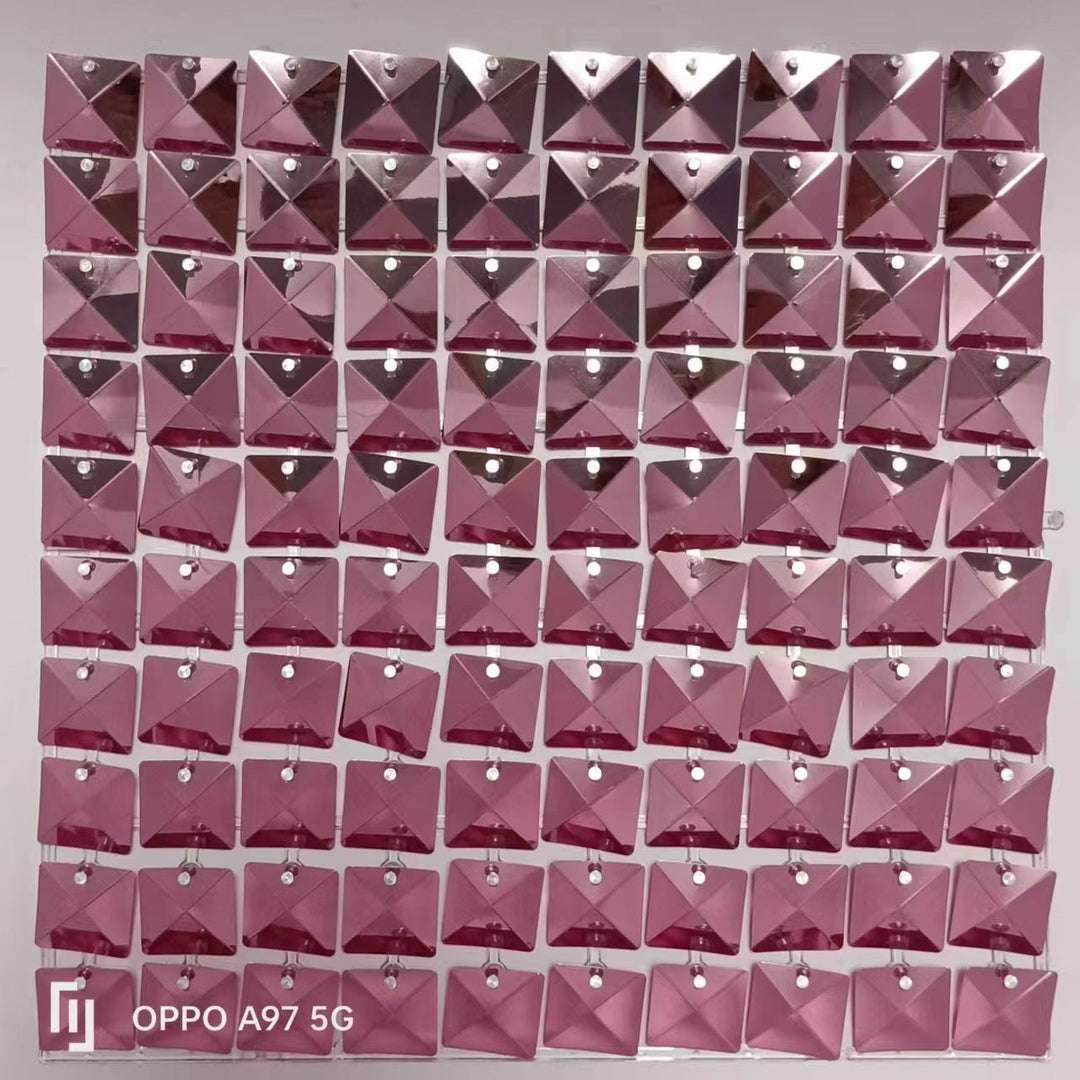 Easy Connect Shimmer Wall Panels / Transparent Grid Backing &amp; Square 3D Sequins - Silver