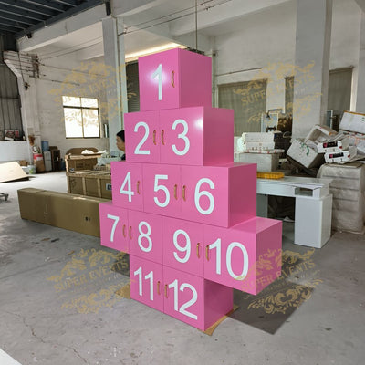 Custom Pink Christmas Letter Number Gift Boxes for Baby Shower Party Decoration