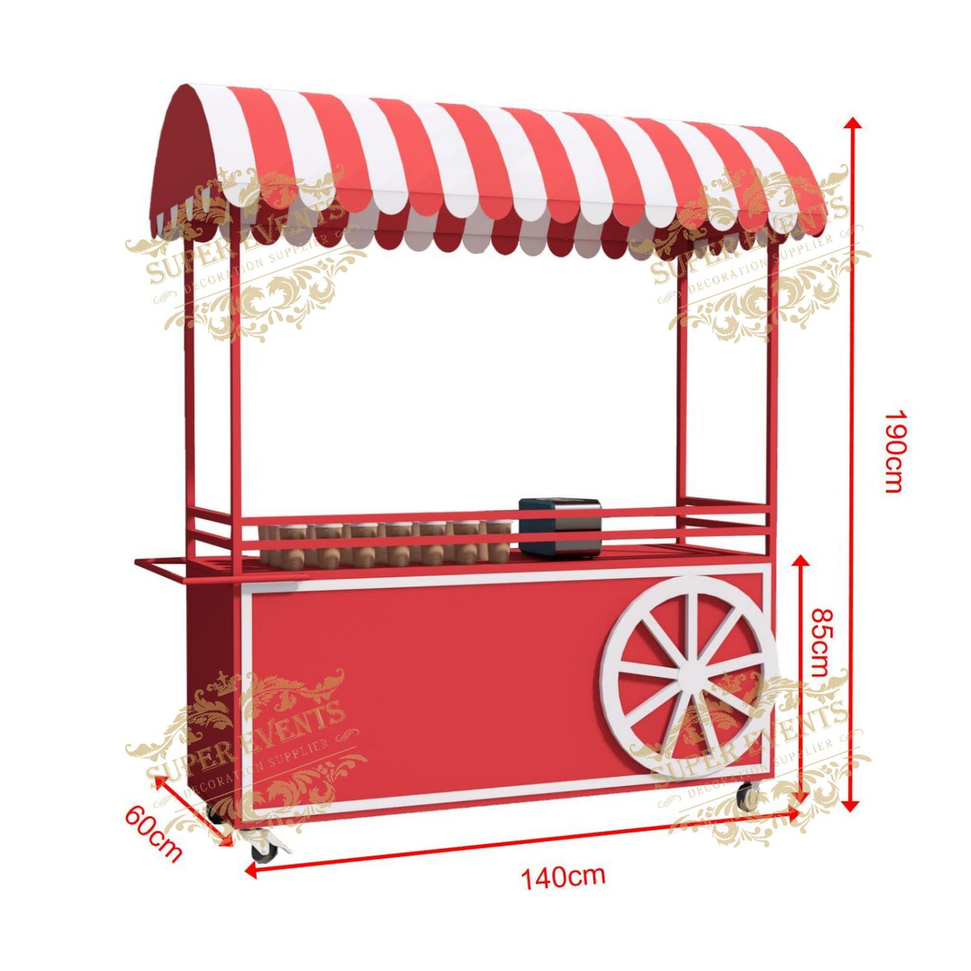 Metal Mobile Trolley Food Cart Candy Dessert Cart with Wheels - Green/Red/Pink/Blue/Orange