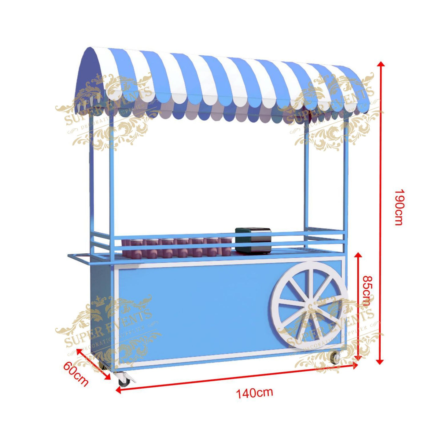 Metal Mobile Trolley Food Cart Candy Dessert Cart with Wheels - Green/Red/Pink/Blue/Orange