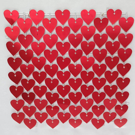 Heart Shape Shimmer Wall Panels / Clip Hole Backing &amp; Heart Sequins - Bright Pink