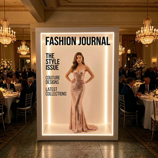 Premium Interactive Magazine Cover Photo Booth Prop Box - Heavy Duty Vogue-Style Event Backdrop