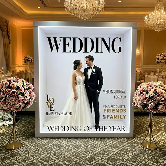 Premium Interactive Magazine Cover Photo Booth Prop Box - Heavy Duty Vogue-Style Event Backdrop