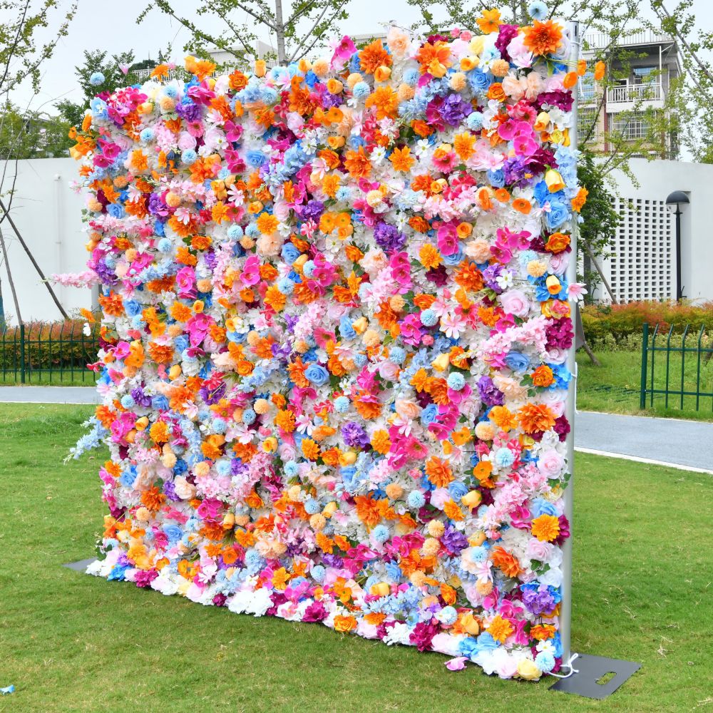 BD-120 5D Fabric Artificial Flower Backdrop Rolling Up Curtain Grass Wall - 8ft*8ft