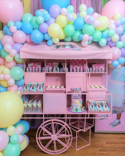 Metal Candy Dessert Cart with Wheels - Black/White/Pink/Blue