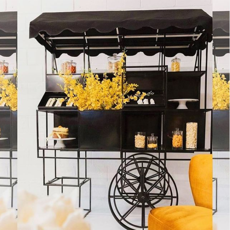 Metal Candy Dessert Cart with Wheels - Black/White/Pink/Blue