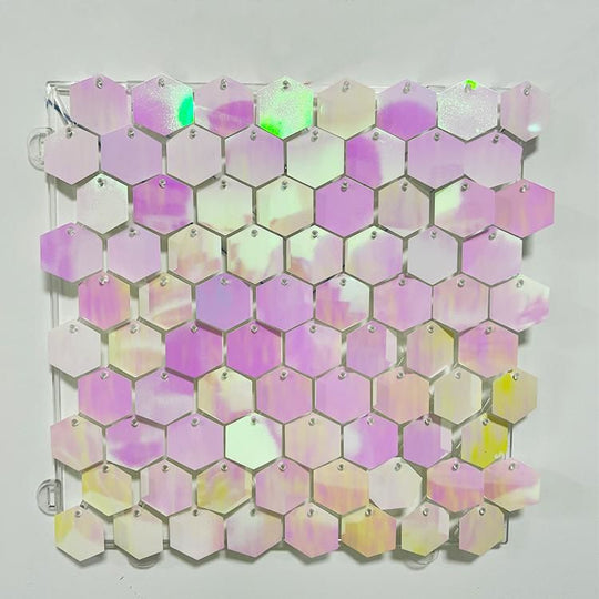 Hexagon Shimmer Wall Panels / Clip Hole Backing &amp; Square Sequins -Lemon Pink
