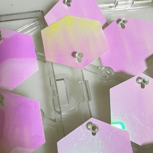 Hexagon Shimmer Wall Panels / Clip Hole Backing &amp; Square Sequins -Lemon Pink