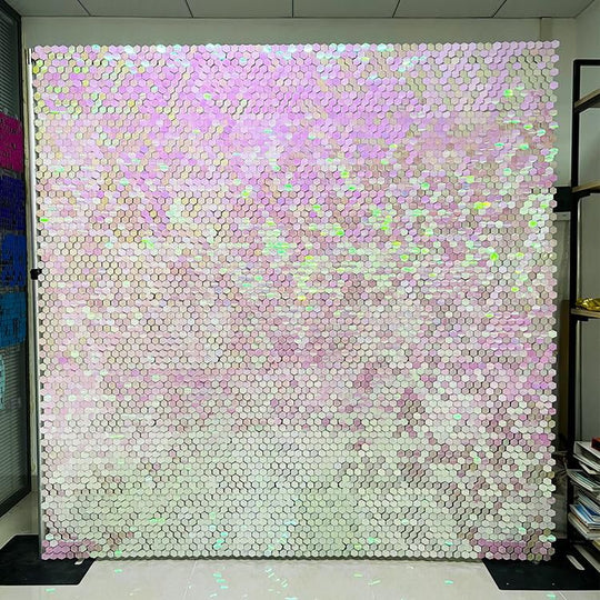 Hexagon Shimmer Wall Panels / Clip Hole Backing &amp; Square Sequins -Lemon Pink