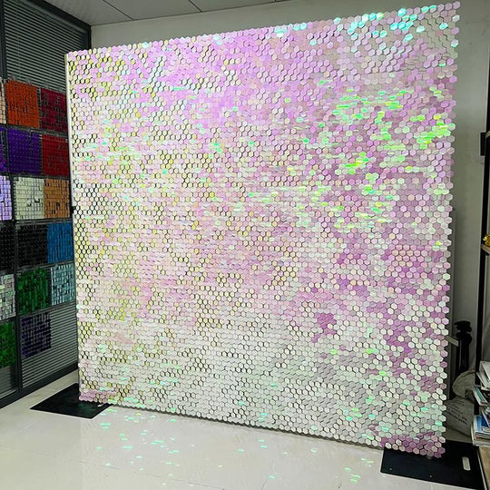Hexagon Shimmer Wall Panels / Clip Hole Backing &amp; Square Sequins -Lemon Pink